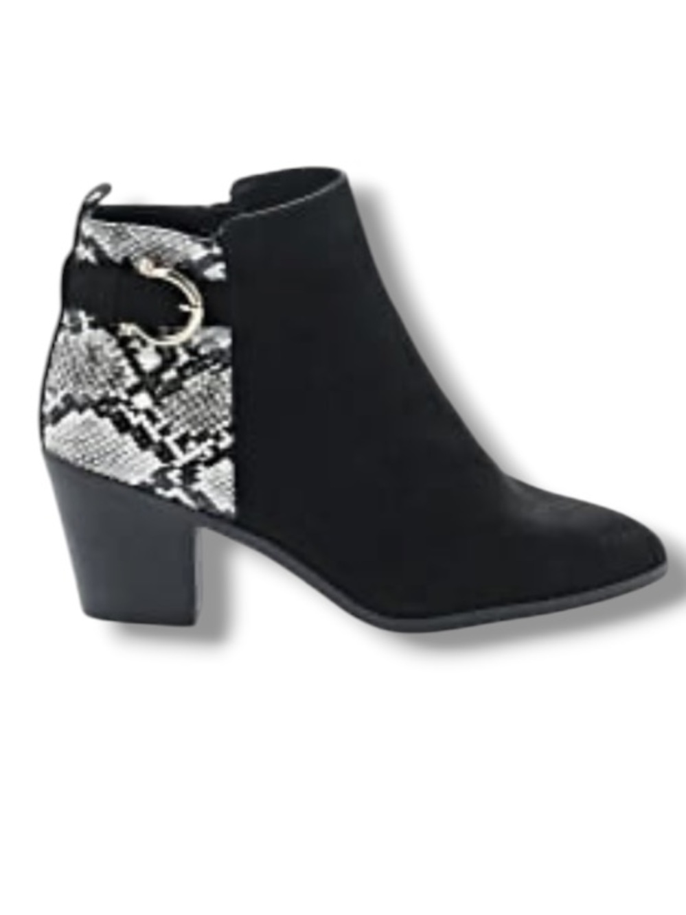 JustFab Women’s Tayna Black Gold Buckle Snakeskin Detail Western Boots NEW